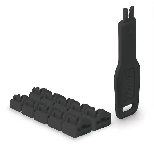 Verrous de ports RJ45 10 pièces avec clé noir - Lindy photo du produit