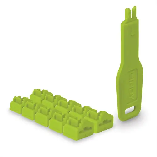 Lot de 10 verrous de ports RJ45 avec clé vert - Lindy photo du produit