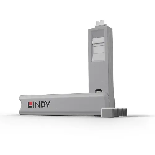 Bloqueur de port USB C 4 pi&egrave;ces + cl&eacute; blanc - Lindy photo du produit