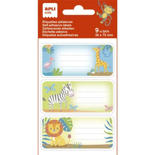 Étiquettes scolaires animaux de la savane - 3 motifs - 9 unités - Apli photo du produit