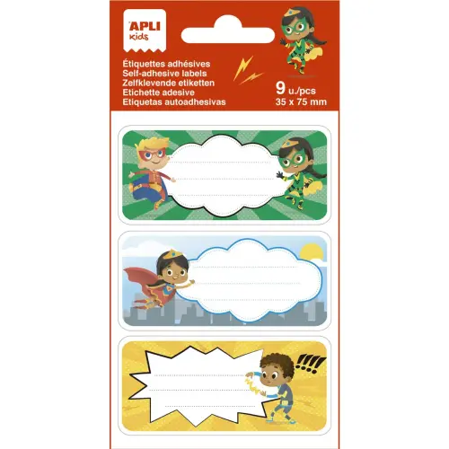 Étiquettes scolaires super héros - 3 motifs - 9 unités - Apli photo du produit