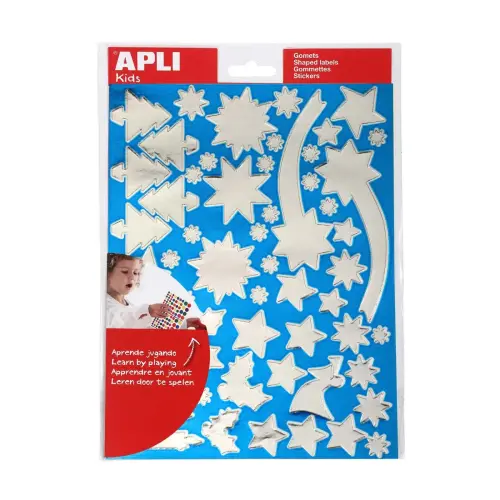 Gommettes Noël or/argent motifs et tailles assorties 4 feuilles - Apli photo du produit