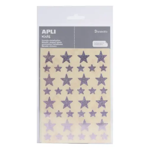 Gommettes étoiles 12,5 et 19,5 mm rose holographique 3 feuilles - Apli photo du produit