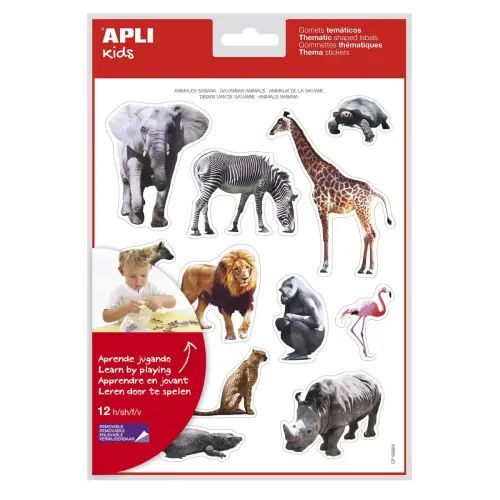 Gommettes thématiques réalistes Les animaux de la savane 12 feuilles - Apli photo du produit
