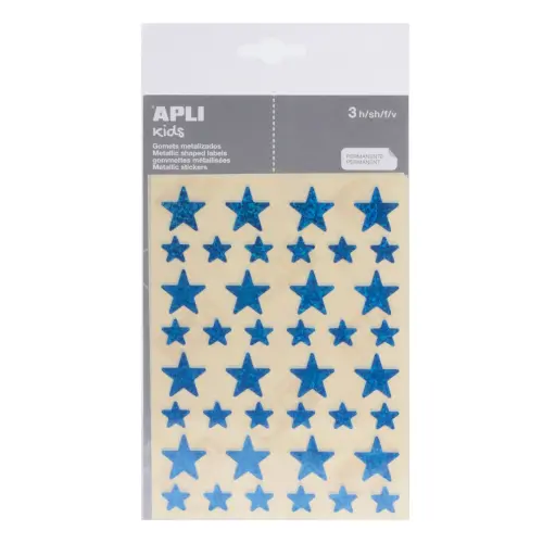 Gommettes &eacute;toiles 12,5 et 19,5 mm bleu holographique 3 feuilles - Apli photo du produit