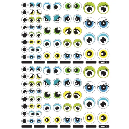 Gommettes thématiques Yeux bleus/verts 3 feuilles - Apli photo du produit