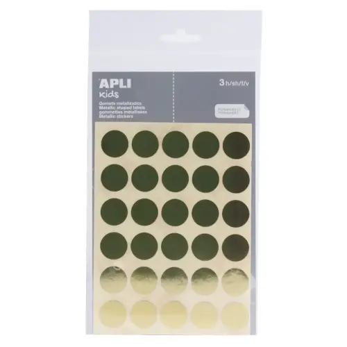Gommettes rondes &Oslash; 20 mm or m&eacute;tallis&eacute; 3 feuilles - Apli photo du produit