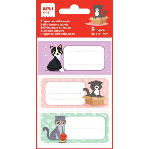 Étiquettes scolaires chats mignons - 3 motifs - 9 unités - Apli photo du produit