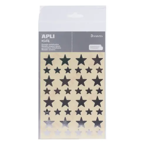 Gommettes &eacute;toiles 12,5 et 19,5 mm argent m&eacute;tallis&eacute; 3 feuilles - Apli photo du produit