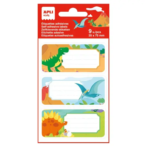 &Eacute;tiquettes scolaires dinosaures 9 unit&eacute;s - Apli photo du produit