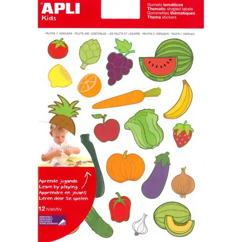 Gommettes th&eacute;matiques Fruits et l&eacute;gumes 12 feuilles - Apli photo du produit