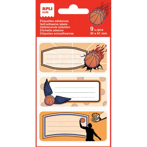 Étiquettes scolaires basketball - 3 motifs - 9 unités - Apli photo du produit