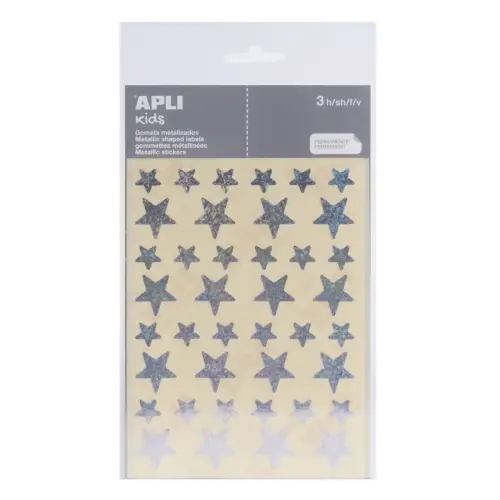 Gommettes étoiles 12,5 et 19,5 mm argent holographique 3 feuilles - Apli photo du produit