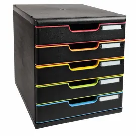 Bloc de classement 5 tiroirs Modulo - Noir et coloris assortis - Exacompta photo du produit