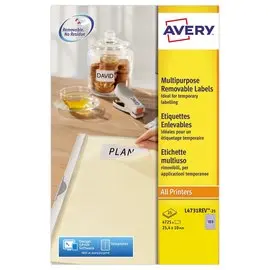 25 Planches de 189 étiquettes blanches enlevables - 25,4x10mm - AVERY photo du produit
