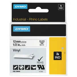 Ruban RHINO 18444 - 3,5 m x 12 mm - vinyl blanc impression noire - DYMO photo du produit