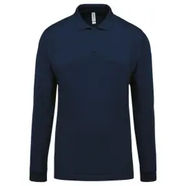 Polo piqu&eacute; manches longues homme navy taille s photo du produit