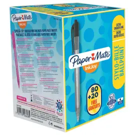 100 Stylos bille r&eacute;tractables Inkjoy 100 RT - Pack &eacute;conomique ( 80+20 gratuits) - Noir - PAPER MATE Inkjoy photo du produit