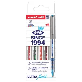 5 Stylos rollers Eye 157 - Pointe moyenne - Coloris assortis - UNI BALL photo du produit