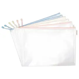 6 Pochettes souples renforc&eacute;es Zipper - A3 - Coloris pastels assortis - Tarifold photo du produit