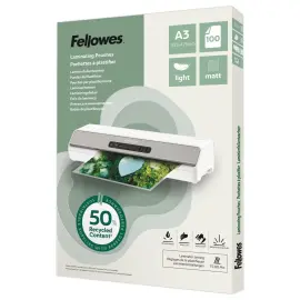 100 Pochettes Plastifi&eacute;es A3 Mat - 80 microns - Fellowes photo du produit