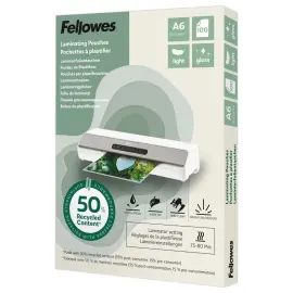 100 Pochettes de plastification A6 contenu recycl&eacute; l&eacute;ger brillant photo du produit
