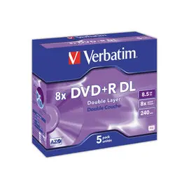 Pack de 5 DVD+R Double couche VERBATIM 8X 8,5G photo du produit