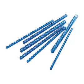 100 Reliures rondes en plastique - 21 anneaux 8 mm - Bleu photo du produit