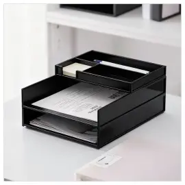 Set de 2 corbeilles &agrave; courrier noires avec trieur de bureau photo du produit