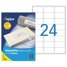 25 Planches d'&eacute;tiquettes MU 63,5X33,9mm soit 600 &eacute;tiquettes blanches photo du produit