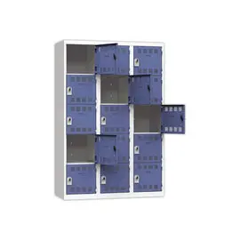 Vestiaire multicases - 3 colonnes de 5 cases - Gris/bleu - VINCO INDUSTRIES photo du produit