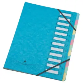 Trieur extensible carte lustr&eacute;e - 12 onglets - Bleu clair - Fiducial photo du produit