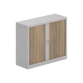Armoire basse &agrave; rideaux - Alu et noyer - 100x120 cm photo du produit