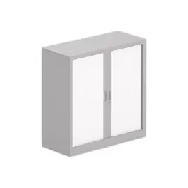 Armoire basse à rideaux métalliques - 100 x 100 cm  - Alu / blanc photo du produit