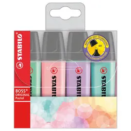 4 surligneurs BOSS ORIGINAL Pastel - pointe biseautée - coloris assortis - STABILO photo du produit