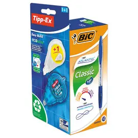 12 Stylos bille avec 1 correcteur Easy Refill + recharge bleu - BIC photo du produit
