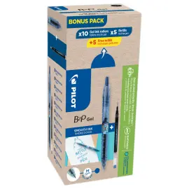 10 Stylos bille gel r&eacute;tractable + 10 recharges ( dont 5 gratuites) pointe moyenne bleu - Pilot photo du produit