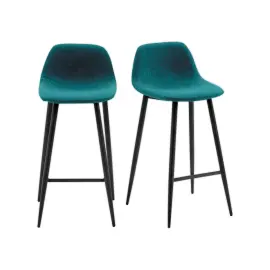 2 Tabourets hauts MUST  H95 x P45 x L50 cm pied noir assise bleu mont&eacute;s photo du produit
