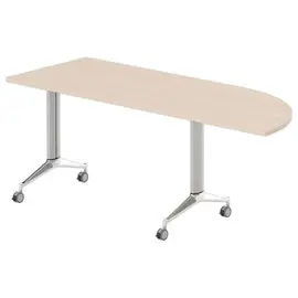 Table rabattable à roulettes - Angle gauche - Acacia clair et alu - 190x70 cm photo du produit