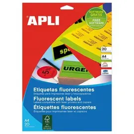 20 Planches étiquettes fluorescentes - 210x297 - Jaune - APLI photo du produit