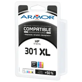 Pack de 2 Cartouche d'encre ARMOR noire et 3 couleurs compatible HP 301XL photo du produit