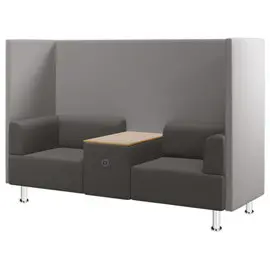 Sofa acoustique 2 places en tissu ignifuge, tablette de travail, gris photo du produit