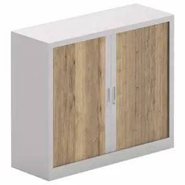 Armoire basse à rideaux - 100 x 120 cm - Alu et chêne veiné photo du produit