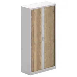 Armoire haute à rideaux métalliques - Alu/chêne veiné - 198x100 cm photo du produit