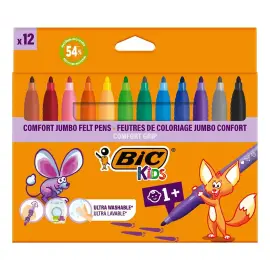 12 feutres BIC Kids Comfort Grip - Encre lavable - Pointe extra large - Coloris assortis - BIC photo du produit