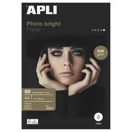 Etui de 50 Feuilles de papier photo APLI Photobright format A4 200 g brillant photo du produit
