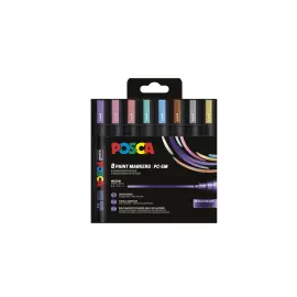 8 Marqueurs peinture &agrave; l'eau inodores - Pointe conique moyenne - Coloris m&eacute;talis&eacute;s assortis - Posca photo du produit
