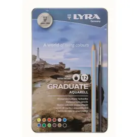 12 Crayons de couleur aquarellables + 1 pinceau - Coloris assortis - LYRA photo du produit