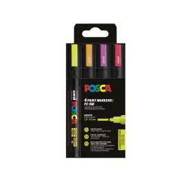 4 Marqueurs pour peinture &agrave; l'eau - Inodore - Pointe conique moyenne - Coloris fluo assortis photo du produit