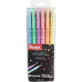 6 stylos encre gel Mattehop - Pointe moyenne - Couleurs vives assorties - Pentel photo du produit